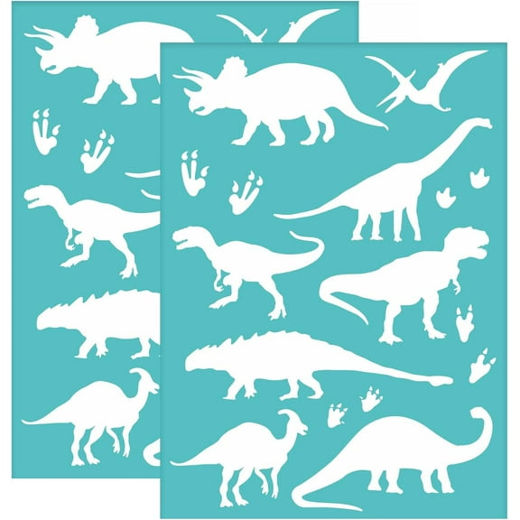 2Pcs Self-Adhesive Silk Screen Printing Stencil Dinosaur Pattern Stencil Reusable Animal Mesh Stencils Transfer Washable Home Decor 19.5x14cm/7.7x5.5inch DIY