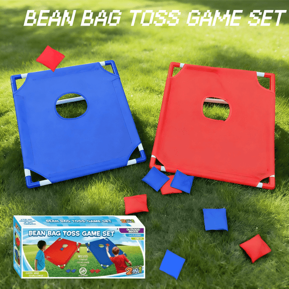 Family Party Cornhole Game Set - Foldable Portable Board with Toss Bags, Indoor Outdoor Backyard Garden Yard Toy for All Ages
