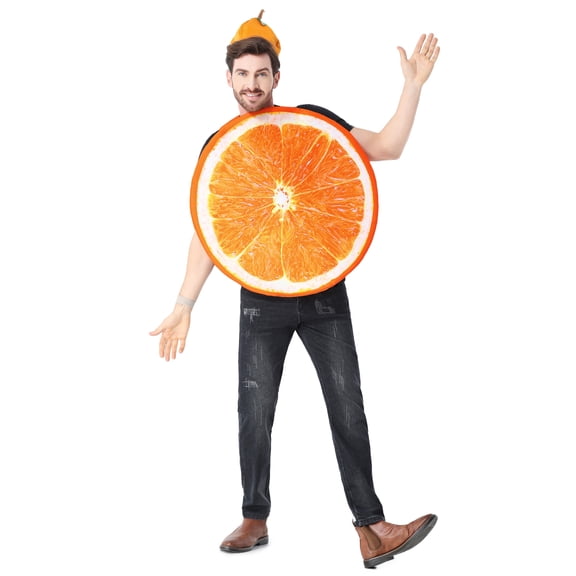 Seasons Adult Orange Slice Costume with Hat, Fruit Novelty Halloween Outfit, One Size