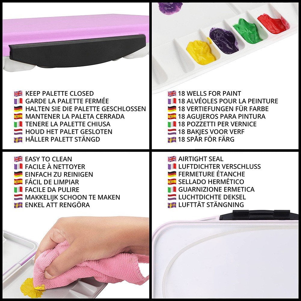 18 Wells Paint Storage Box, Empty Watercolor Palette Folding Paint Case With Cover Painting Palette For Watercolor Gouache Acrylic