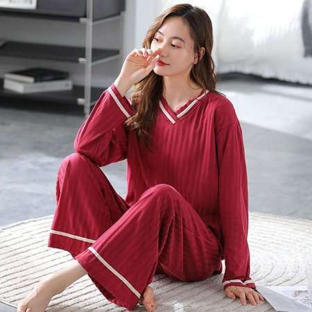 

QWZNDZGR Spring Big Size 5XL Knitted Cotton Floral Pajamas Sets Women Pyjamas Elegant Sleepwear Nightwear Pijama Mujer Loungwear Homewear