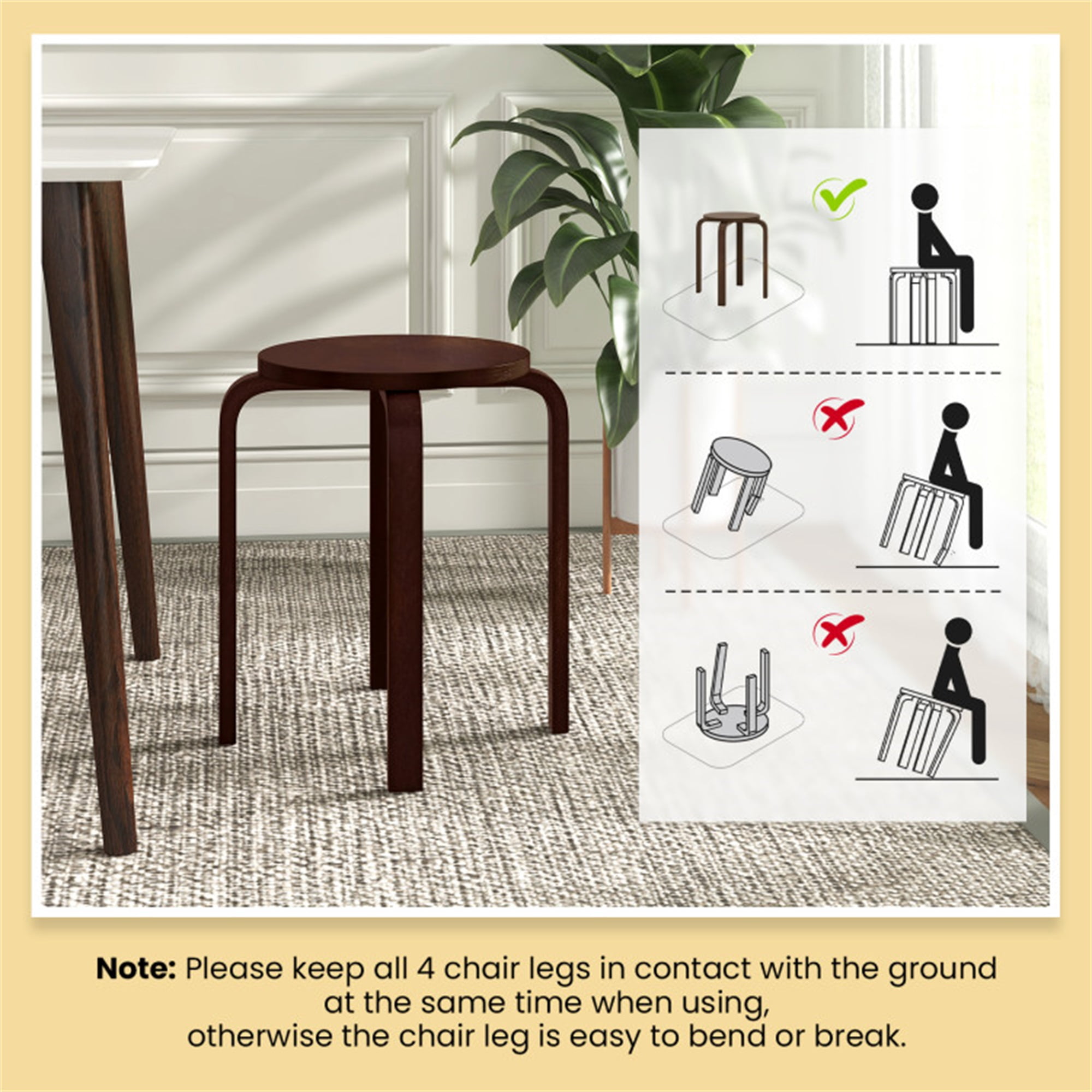 Demi Bonn Set of 4 18" Wood Home Backless Dining Chairs with Stackable Space Saving Design, Brown