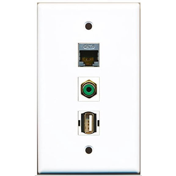 RiteAV - 1 Port RCA Green and 1 Port USB A-A and 1 Port Shielded Cat6 Ethernet Wall Plate