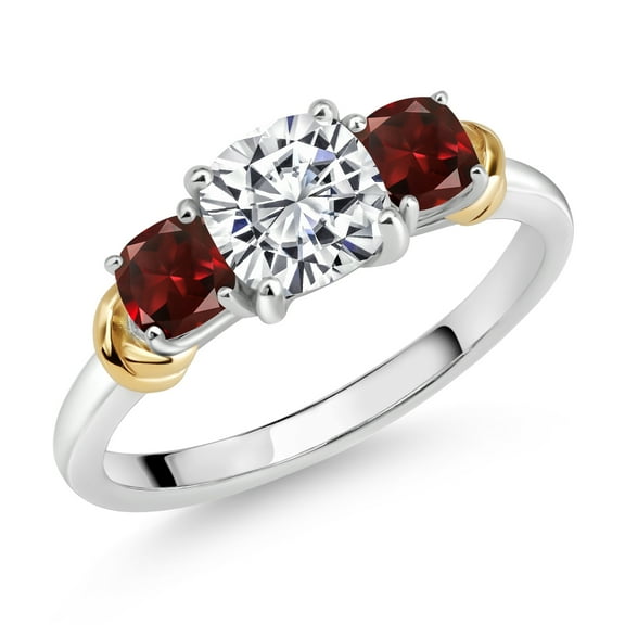 Gem Stone King 925 Sterling Silver and 10K Yellow Gold IGI Certified Lab Grown Diamond and Garnet Ring for Women | 1.86 Cttw | Center 1 Ct Diamond | D-E Color | VS1-VS2 Clarity | Size 6