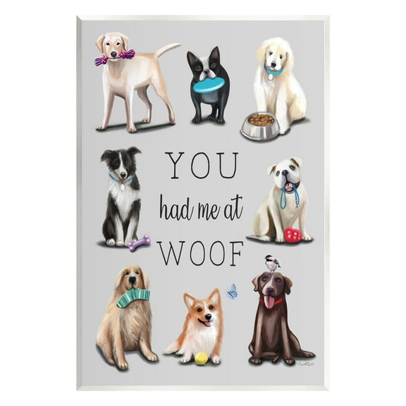Stupell You Had Me At Woof Playful Dogs Animals & Insects Painting Wall Plaque Unframed Art Print Wall Art