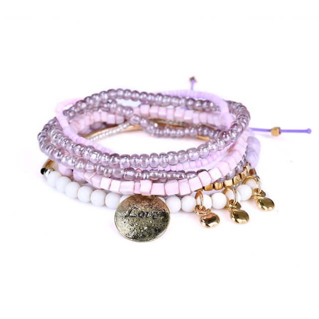 Pulsera multicapa, pulsera étnica con letras para mujer y niña, pulsera con cuentas, diseño de última generación