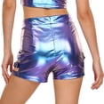 thumbnail image 2 of Zaldita Women's Metallic Shorts Yoga Shiny Sparkly Cutout with Metal Buckles Hot Short Pants Blue XL, 2 of 6