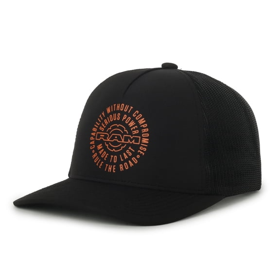 Ram Trucks Logo Structured Mesh Back Trucker Hat, Black, Adjustable Snapback