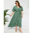 thumbnail image 4 of Women's Plus Size Floral Printed Dress Casual Wrap V Neck A Line Ruffle Belted Dress, 4 of 5