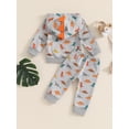 thumbnail image 6 of Elippeo Little Boy Fall Clothes 6 12 18 24 Months 3 4 Years Dinosaur Print Long Sleeve Hood Sweatshirt with Elastic Waist Pants 2Pcs Outfits, 6 of 9