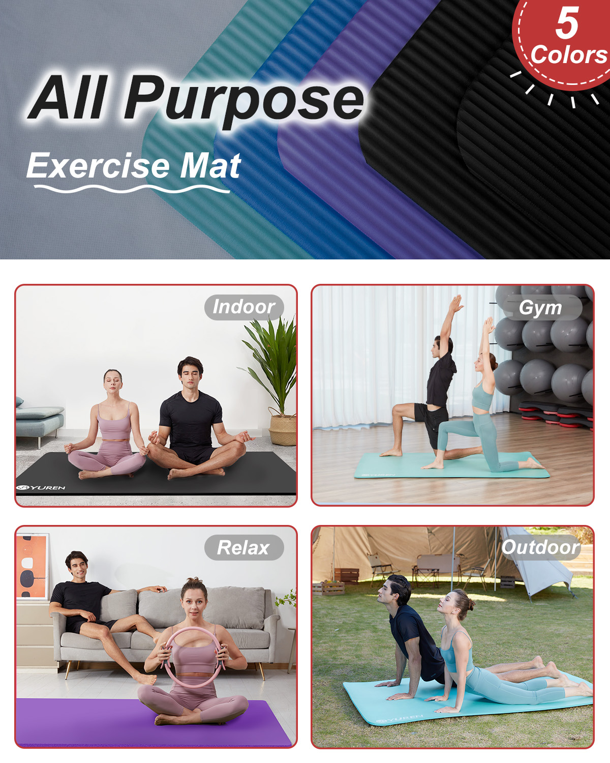 YR Large Yoga Mat 10mm Thick Navy Blue photo 6