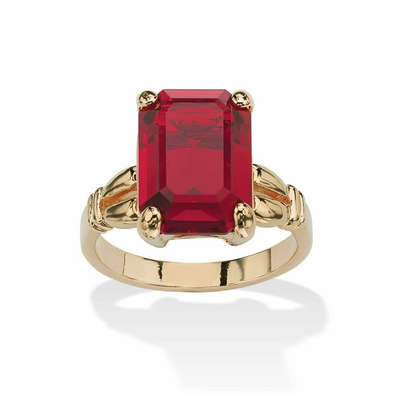PalmBeach Jewelry Emerald-Cut Simulated Birthstone Ring in Gold-Plated