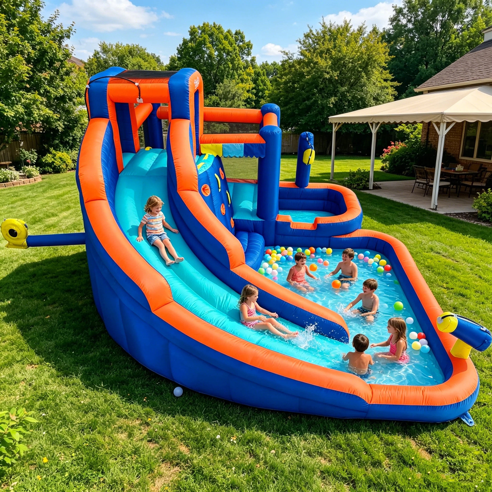 Hapcap Kids Inflatable Water Slide & Bounce House with 2 Pools and Air Blower for Backyard