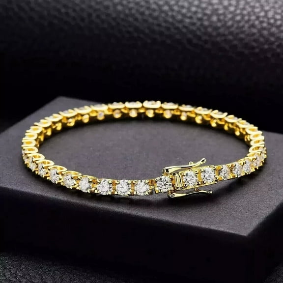 8Ct Round Cut Simulated Diamond Women's Tennis Bracelet 14K Yellow Gold Plated 7IN