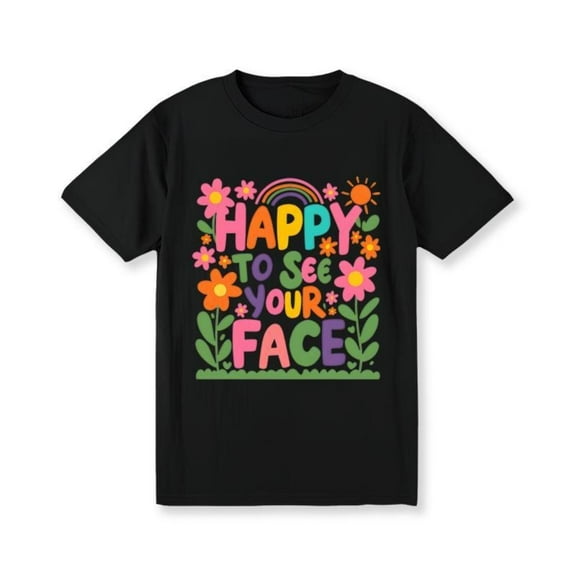 Womens Happy Teacher Graphic Tee Floral T Shirt Tops Casual Short Sleeve Round Neck Black S-5XL