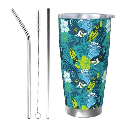 

Bingfone Shark And Leaves for 20 Oz Stainless Steel Travel Mug Double Wall Water Coffee Cup for Home Office Outdoor Works Great for Ice Drinks and Hot Beverage-Straw Three-piece Set