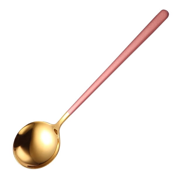 Zhuge Cuchara sopera redonda, 4 piezas, cuchara para caldo de acero inoxidable, oro rosa