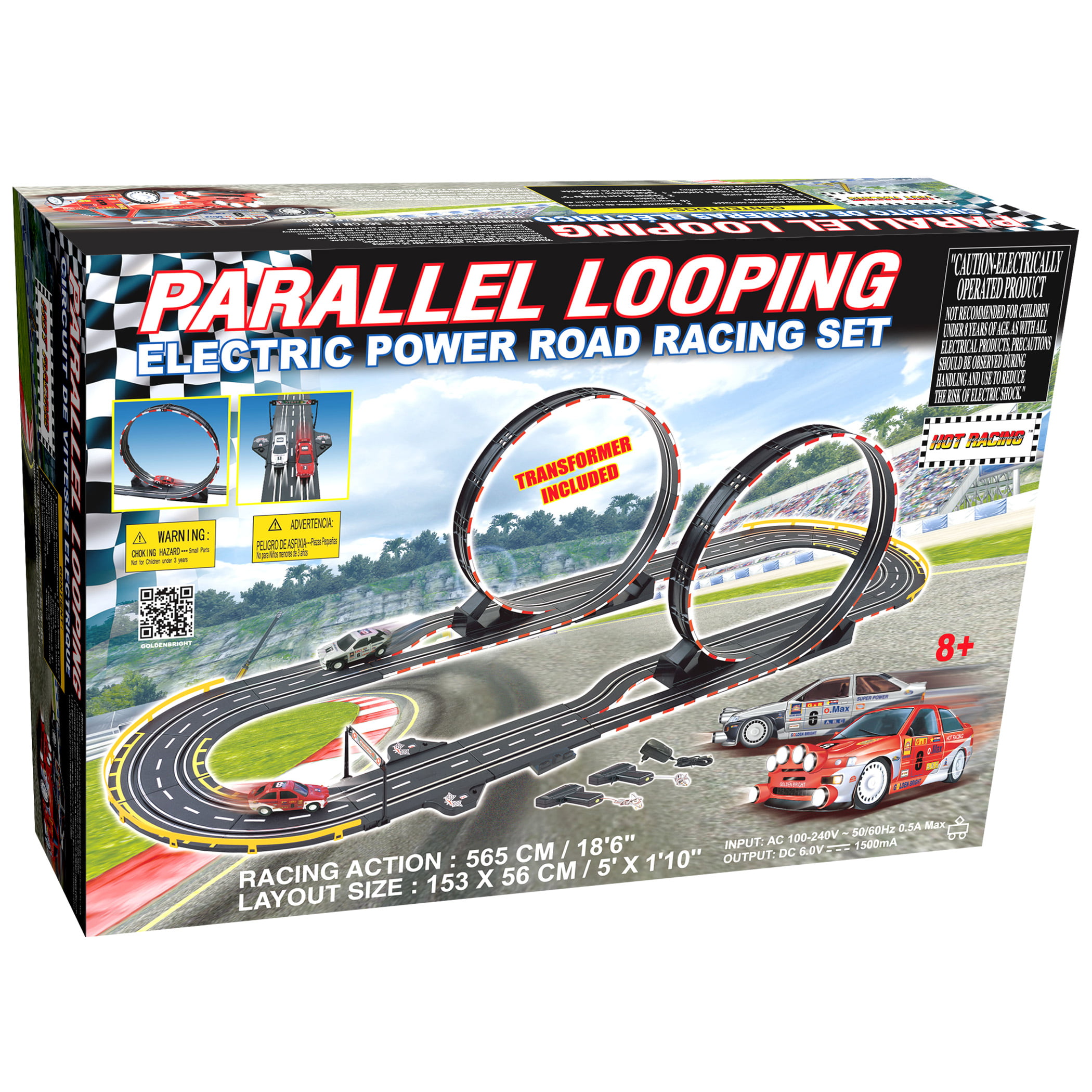 Big SUPER LOOPS Electric Power ROAD RACING SET 22+ft Race Track+2 Slot Cars kids 