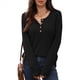 thumbnail image 2 of Blusas de Mujer, Corte Entallado, Cuello en V, Botones, Camisa Henley Negro M, 2 of 10