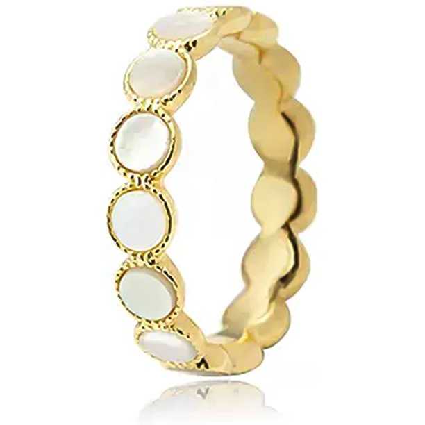 Elegante anillo chapado en oro con incrustaciones de perlas, anillo chapado en oro de 14 quilates, joyería de moda ligera para mujer, tamaño 6/7/8, ajuste cómodo, ideal para uso diario y ocasiones esp