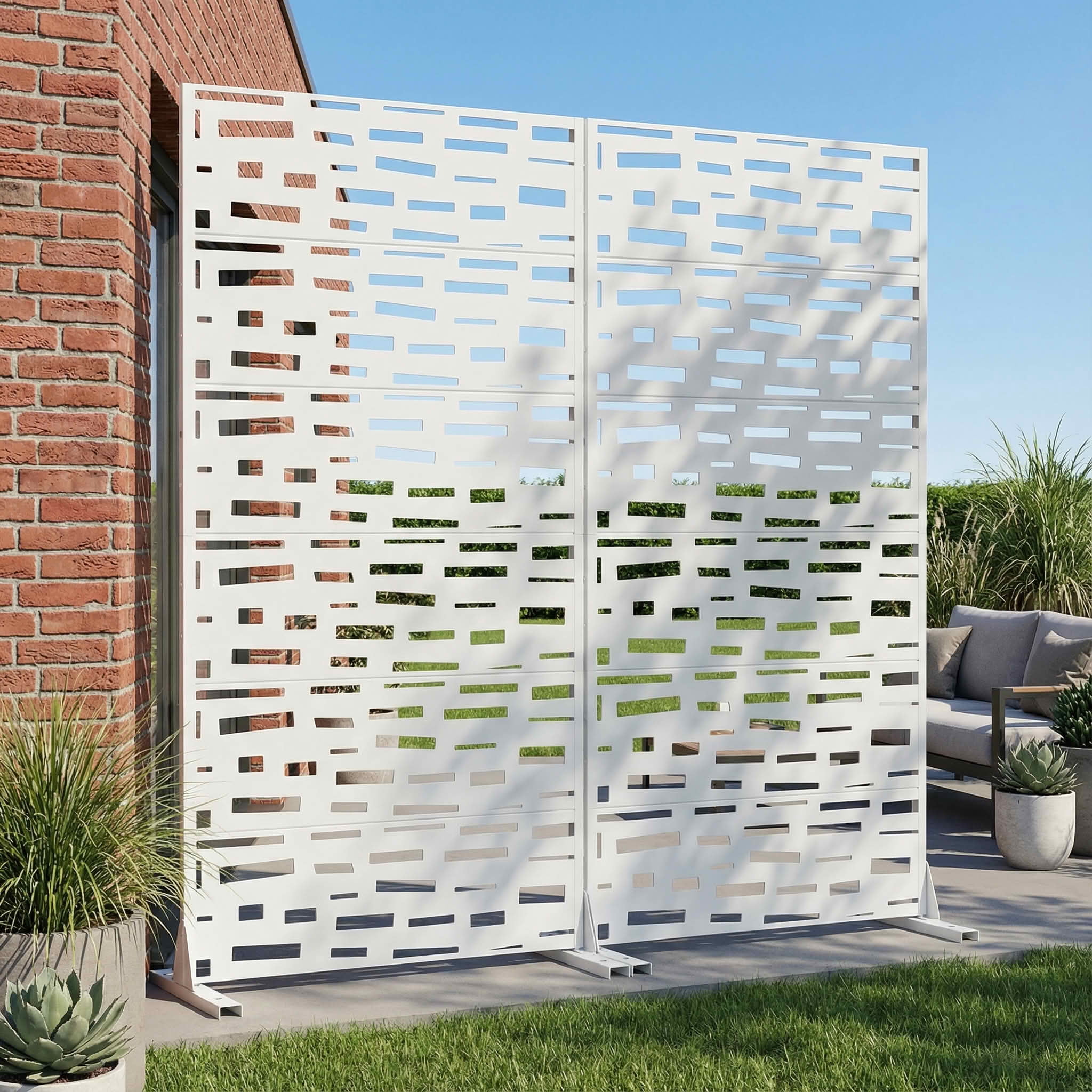 MAYEERTY 72X35" Metal Outdoor White Privacy Screen for Backyard & Garden, 6 Piece Set, Double‑sided Installation