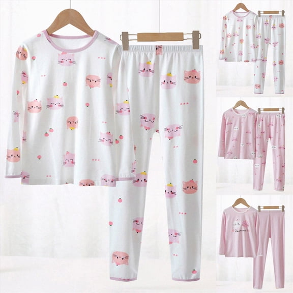 Cute Floral Fruit Pajamas for Toddler & Little Girls Snug-Fitting Long Sleeves & Pants PJ Set,bedtime 6-12 Months 12-24 Months 2t 3t 4t 5t 6t 7t 8t 9t Children Pink 3-4 Years