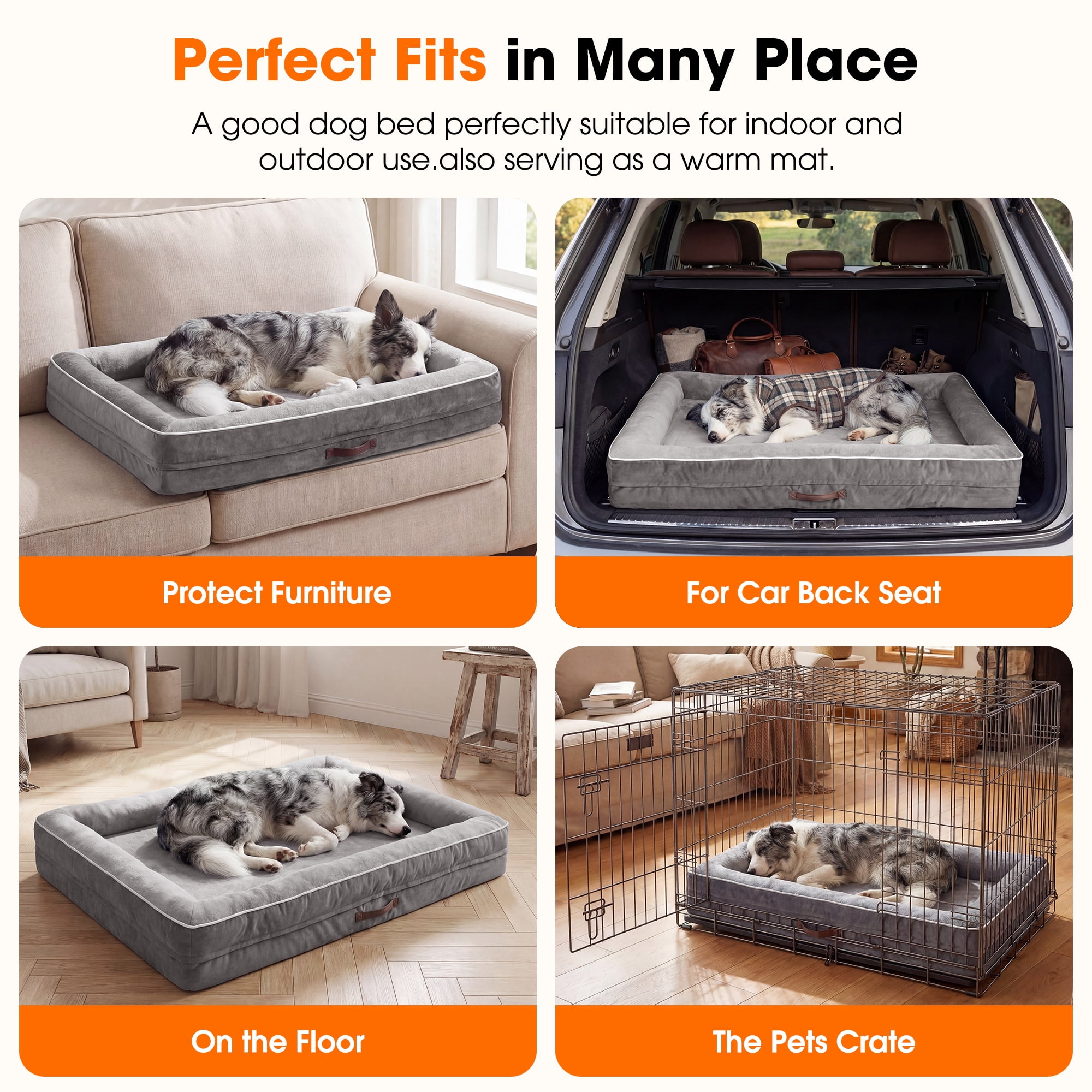 XX-Large Orthopedic Dog Bed Waterproof Pet Sofa Bed Four-Sided Bolster Cushion with Removable Washable Cover for Big Dogs Gray