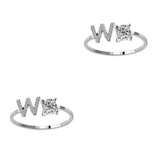 Guardurnaity Anillo abierto con letras mayúsculas de cobre, anillos portátiles para interiores y exteriores, joyería para fiestas y discotecas, Letra W 2piezas