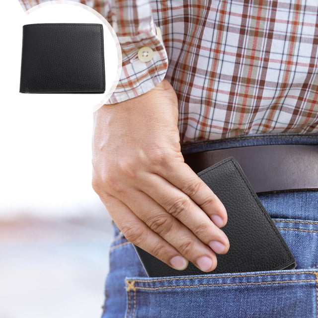 BRIGHTFUFU Billetera Bifold De Cuero Negro Para Con Seis Ranuras Y Clip Metálico Para Dinero