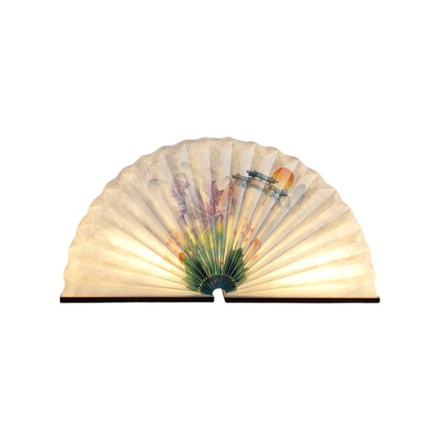 Ornamentos de Madera para Artesanías, Ingeniosa Lámpara de Ventilador Plegable Decoración Moderna Multifuncional, Lámpara de Luz Cálida con Cambio de Color, Regalo de Aniversario
