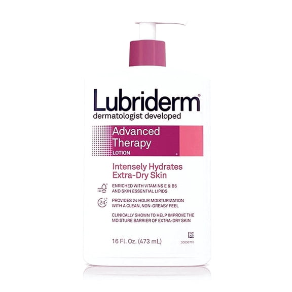 Lubriderm Advanced Therapy Moisturizing Lotion with Vitamins E and B5, Deep Hydration for Extra Dry Skin, Non-Greasy Formula, 16 fl. oz (Pack of 2)