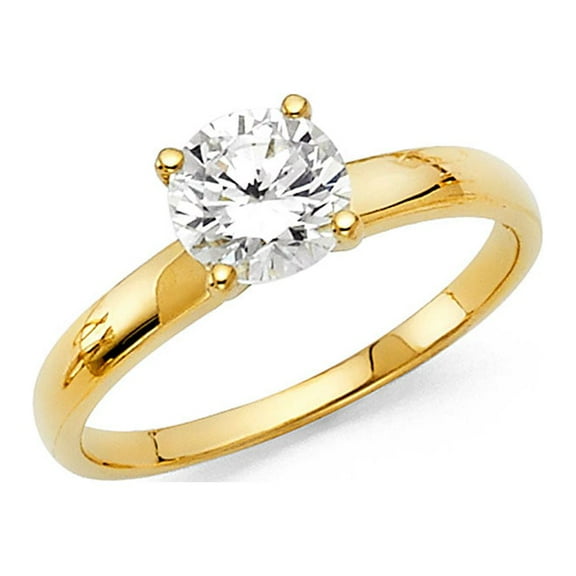 Solitaire CZ Engagement Ring 14k Yellow Gold Anniversary Round CZ Band Bridal Single Stone Ring Size 7