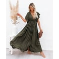 thumbnail image 4 of Womens Casual Beach Blouse Button Drawstring Long Skirt Sun Protection Shirt Summer Boho Floral Sundresses Wedding Guest Graduation Prom Formal Cocktail Dresses that Hide Belly A520-19559, 4 of 8