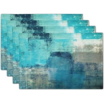 Blue Linen Placemats Abstract Modern Teal Placemat Set of 4 Organic Washable Heat Resistant Place Mat for Dining Table Farmhouse Kitchen Decor and Accessories