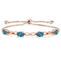 Gem Stone King 4.02 Ct London Blue Topaz E-F Lab Grown Diamond 18K Rose Gold Plated Silver Bracelet for Women