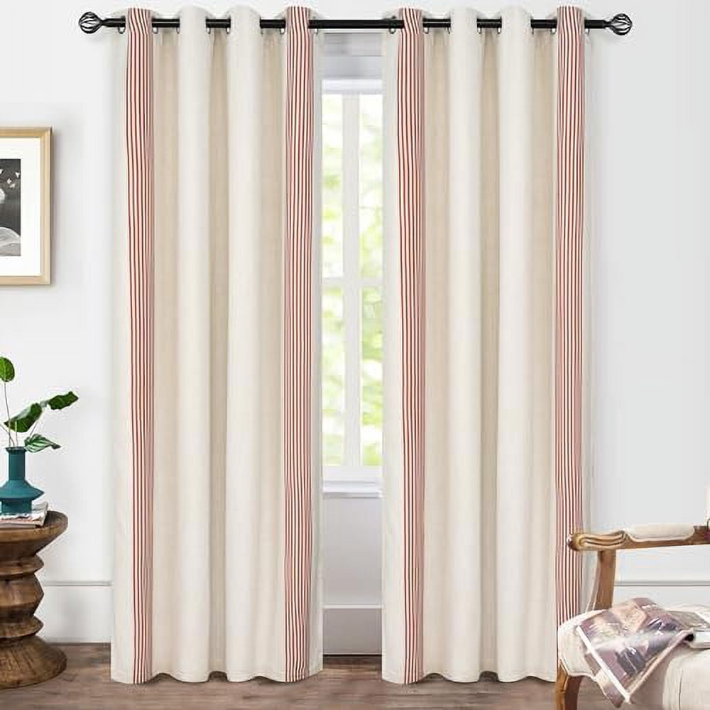 DriftAway Chris Vertical Striped Pattern Linen Blend Lined Thermal Insulated Blackout and Room Darkening Grommet Linen Curtains for Farmhouse Printed, 2 Panels, 52" x 96", Cabana Red Stripe