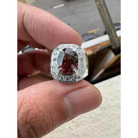 NATURAL GARNET GEMSTONE 18K WHITE GOLD MALE RING