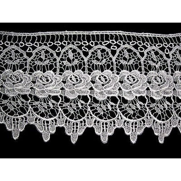 Lily 9" Wide White Exquisite Floral Venice Lace with Scalloped Edge by Yardage