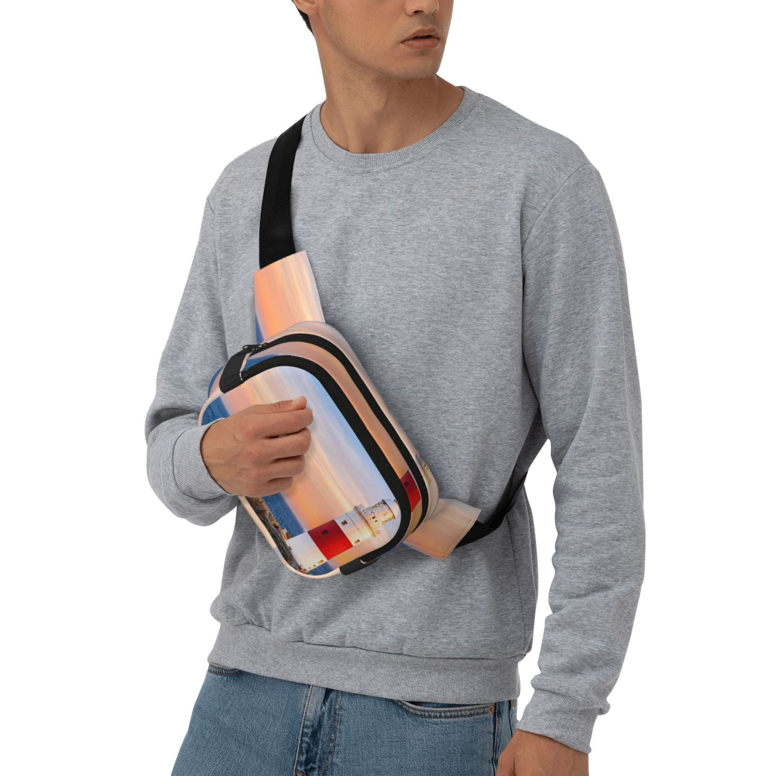 Picia Lighthous1 Print Square Double-Layer Waist Bag Mini Adjustable Waist Belt Bag Exercise Running Travel Hiking