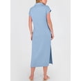 thumbnail image 4 of Women Summer Casual Midi Dresses Short Sleeve V Neck Loose Split Beach Vacation Tshirt Maxi Dress Blue M, 4 of 5