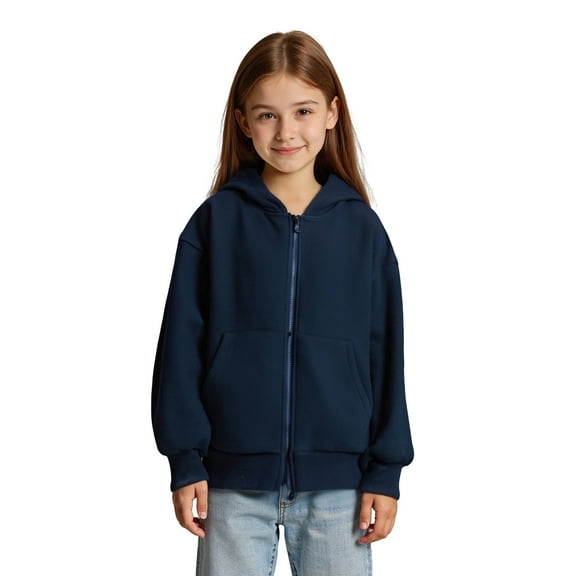 Lightweight Girls Hooded Zip Up Jacket Casual Pullover Coat for Teens and Youth in Autumn and Winter Fashion