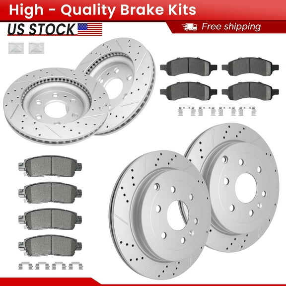 ACB ZONE Front Rear Brake Kits for Buick Enclave Chevrolet Traverse GMC Acadia Saturn Outlook, Drilled Slotted Disc Brake Rotors and Ceramic Brake Pads