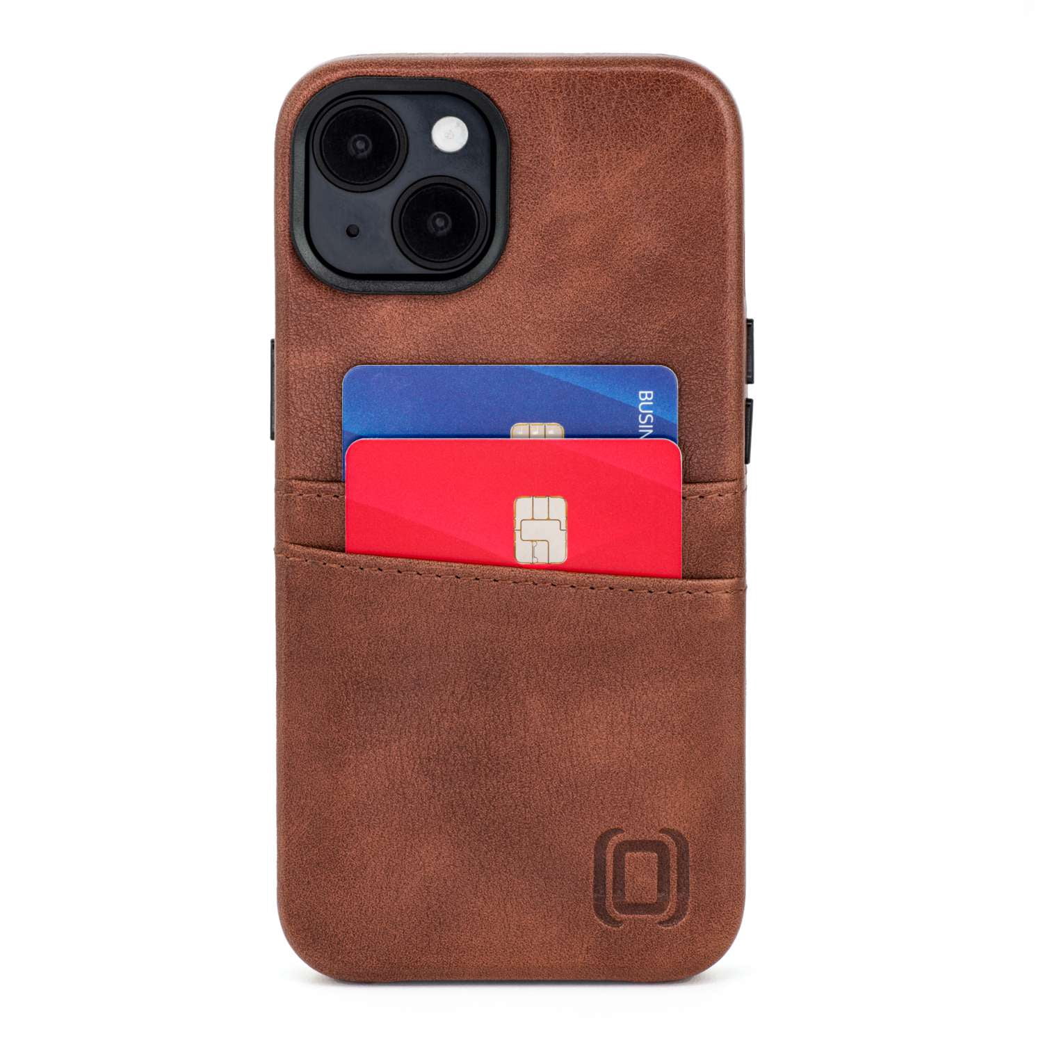 Dockem Card Case for iPhone 14 with Built-in Metal Plate for Magnetic Mounting & 2 Pockets: Exec M2 (Brown)
