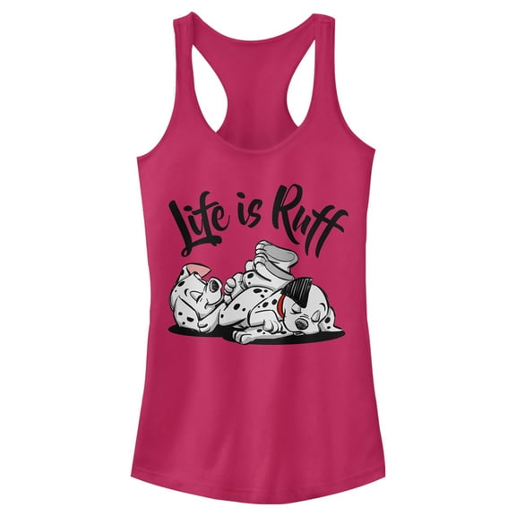 Junior's One Hundred and One Dalmatians Life is Ruff Racerback Tank Top Dark Pink Medium