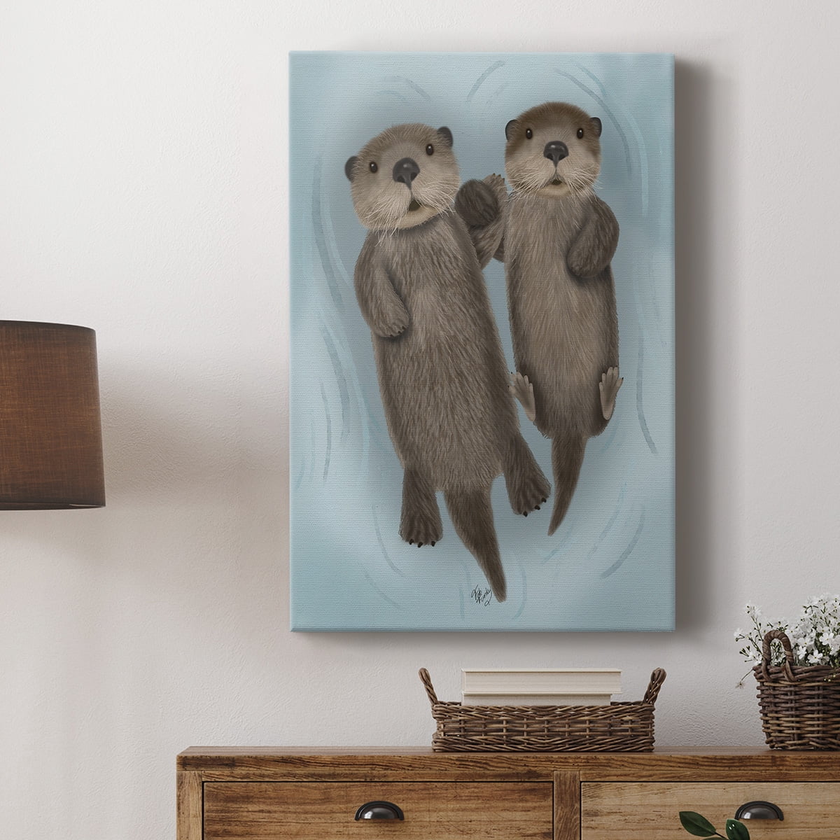 Otters Holding Hands Premium Gallery Wrapped Canvas - Ready to Hang