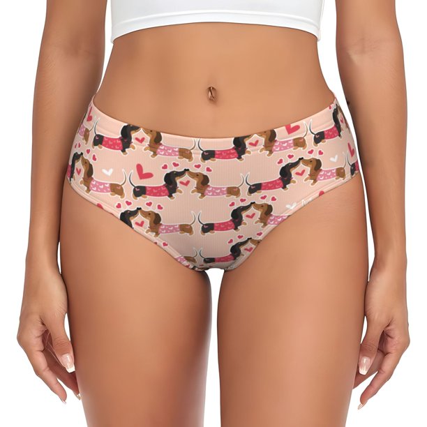 Fotbe Dachshund Couple Calzones Estampados para Mujer – Ropa Interior de Algodón, Cómoda, Suave y Elástica-X-Large