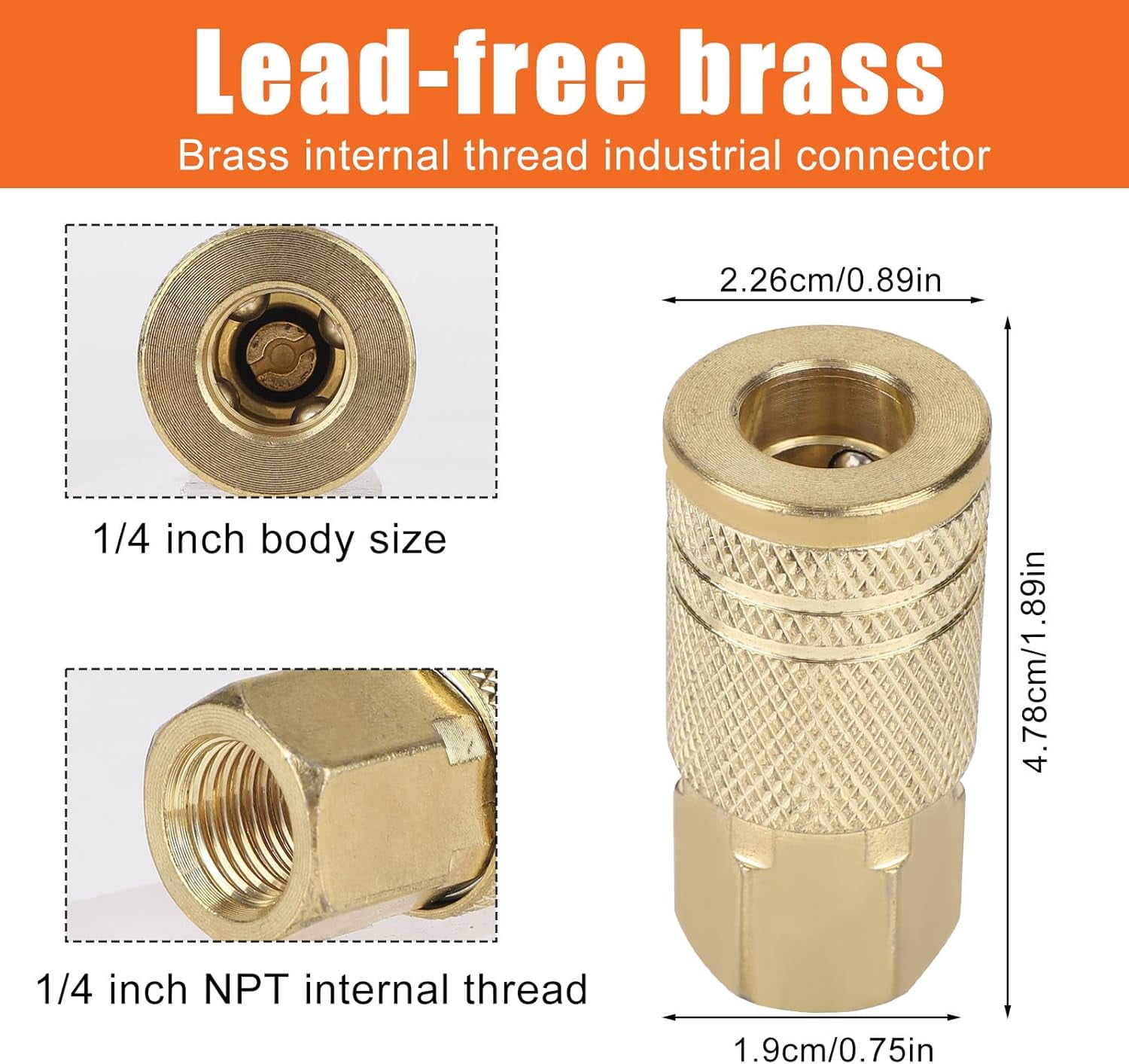 MKEUDQ-2pcs 1/4in Brass Female Industrial Coupler, 1/4" NPT Air Hose Quick Connect Fittings for Automotive Repair Air Compressor & Pneumatic Tools