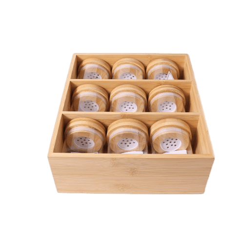 Better Homes & Gardens, Bamboo Holder with 9 Bamboo Swivel Lid Glass Spice Jars, 10 x 11.6 x 3.9 in