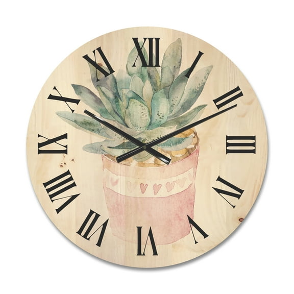 Designart 'Succulent and Cactus House Plants II' Farmhouse Wood Wall Clock