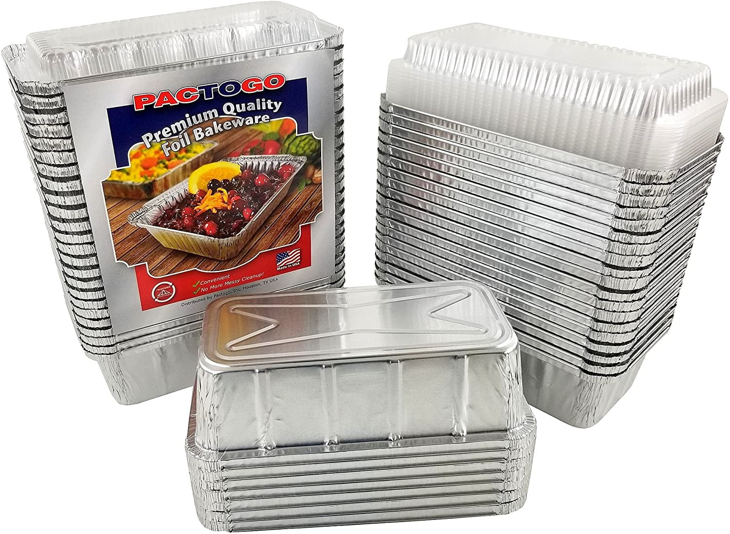 Pactogo 2 lb. Aluminum Foil Loaf/Bread Pan Tins w/Clear Dome Lid (Pack